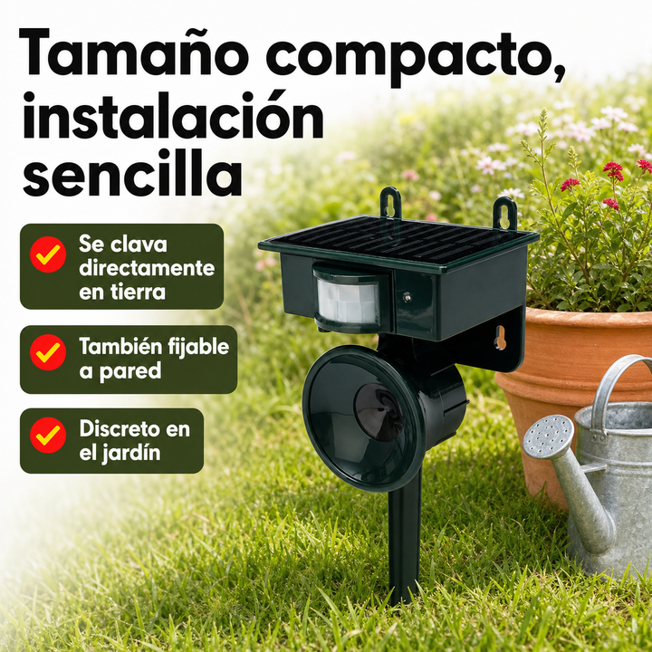 Dispositivo ahuyentador solar de animales, impermeable. Ideal para jardín y exterior, protege de plagas con ultrasonidos.
