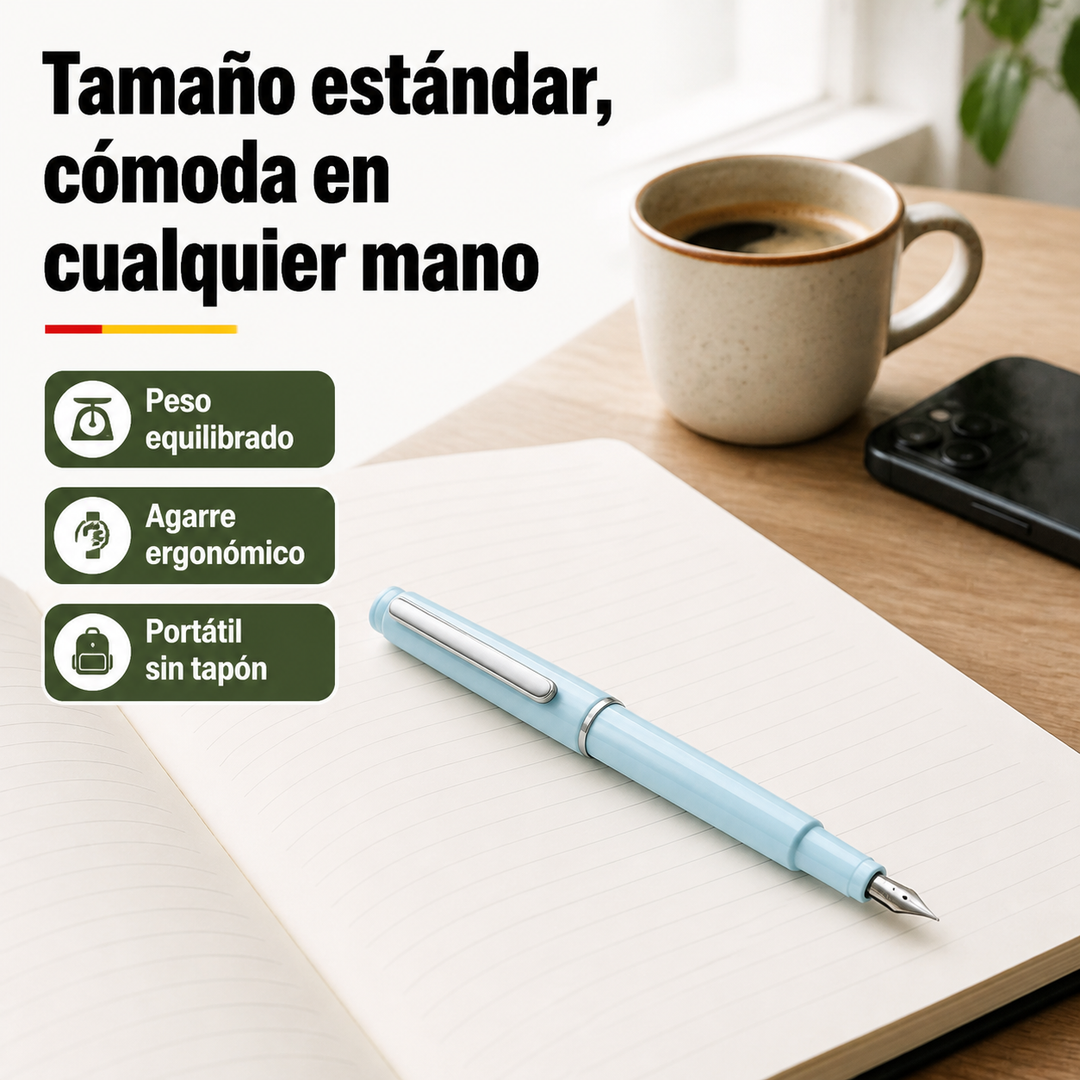Pluma estilográfica retráctil para escritura suave y sin manchas. Material de oficina premium.
