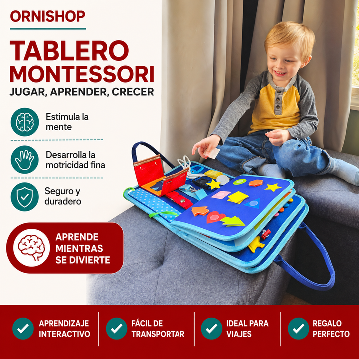 Juguete educativo Montessori de fieltro portátil para bebés y niños, con múltiples actividades.
