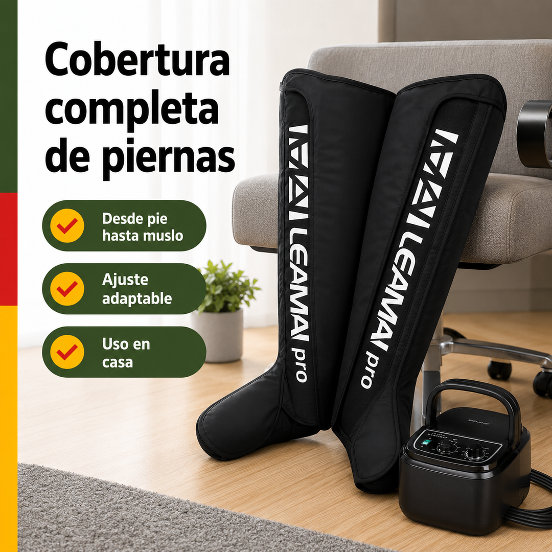 Botas masajeadoras de compresión de aire para pies y piernas. Promueve relajación, recuperación muscular y bienestar.