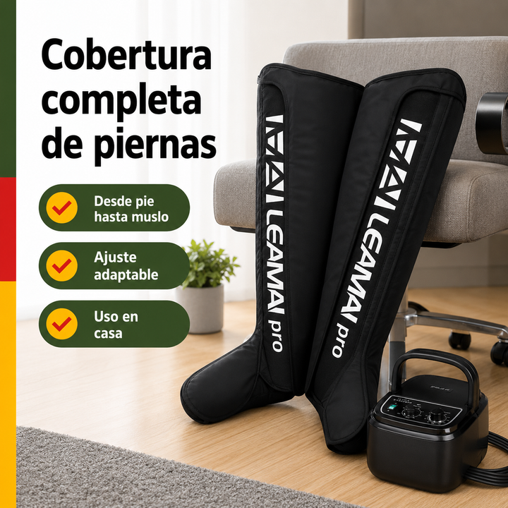 Botas masajeadoras de compresión de aire para pies y piernas. Promueve relajación, recuperación muscular y bienestar.