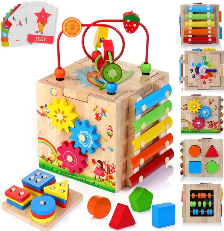 Juguete didáctico de madera Montessori. Estimula motricidad fina y desarrollo sensorial en niños pequeños.