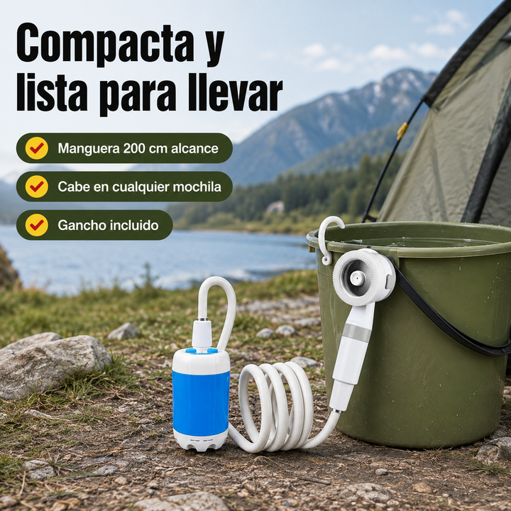 Bomba de ducha portátil recargable, perfecta para viajes, playa, senderismo y el aseo de mascotas al aire libre.