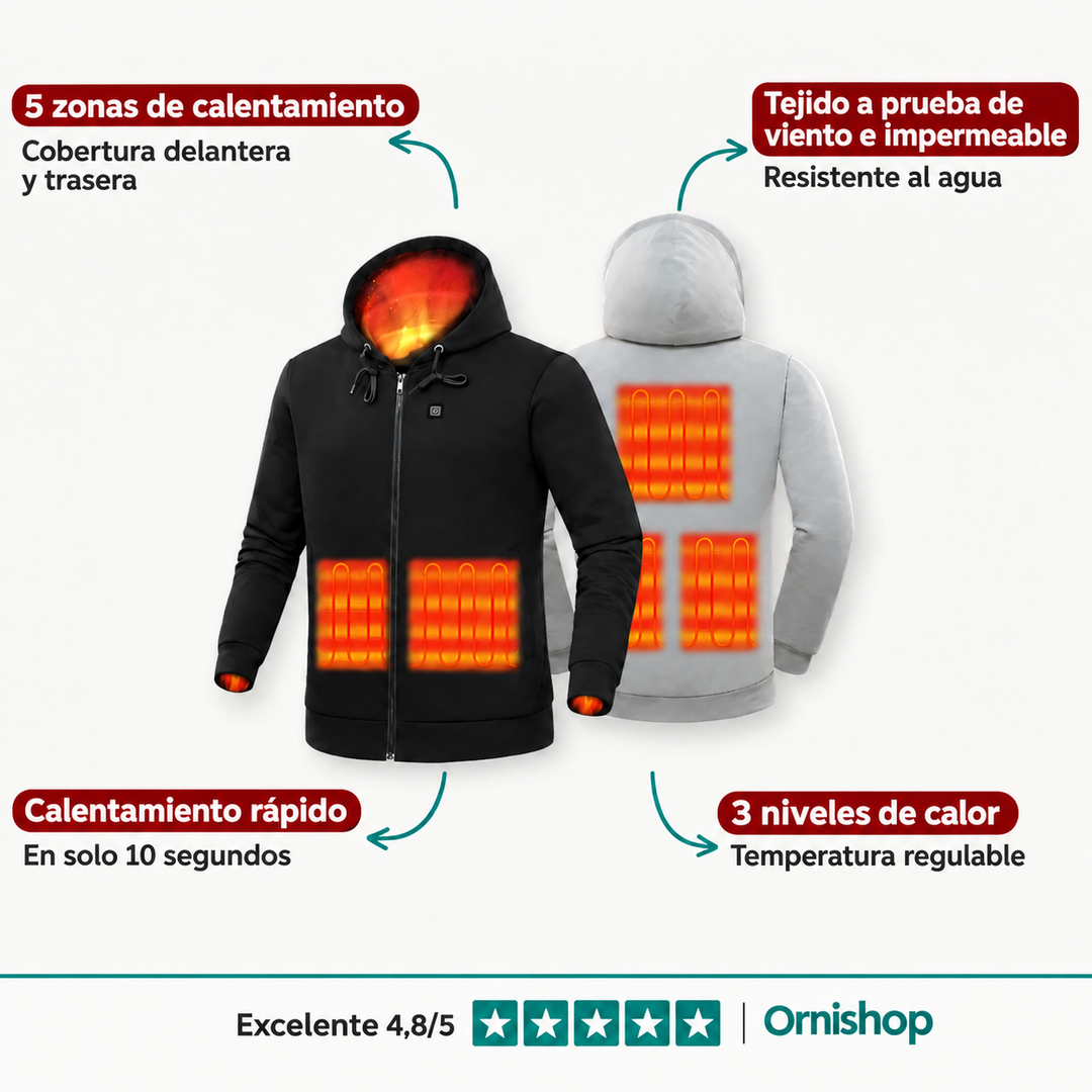 Sudadera eléctrica para hombre con zonas de calor, ideal para mantener el cuerpo abrigado en invierno.