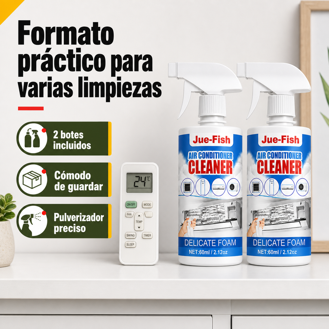 Limpiador desodorizante en espuma para AC de hogar. Mantenimiento fácil y aire puro en pack doble.