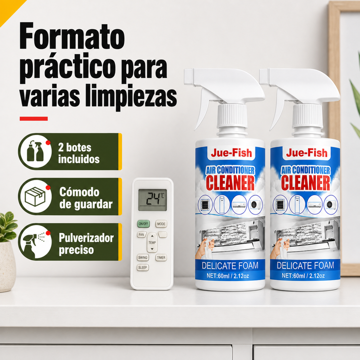 Limpiador desodorizante en espuma para AC de hogar. Mantenimiento fácil y aire puro en pack doble.