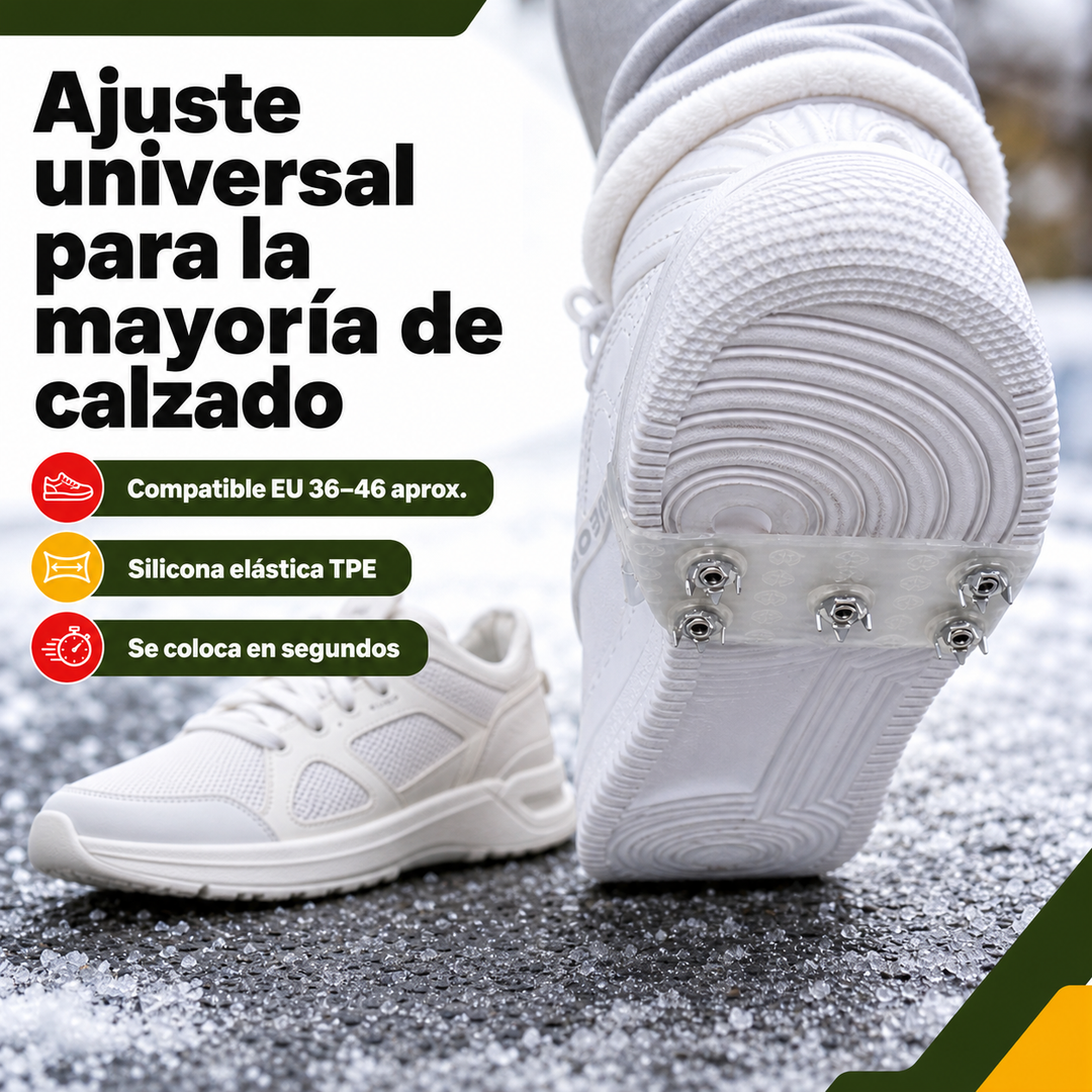 Crampones de seguridad para hielo. Puntas de acero ofrecen tracción superior en nieve y superficies resbaladizas.