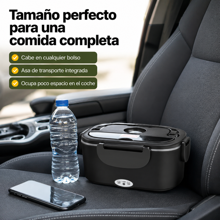 Calentador de comida eléctrico portátil para coche y oficina. Tupper de acero inoxidable, disfruta tu almuerzo caliente.