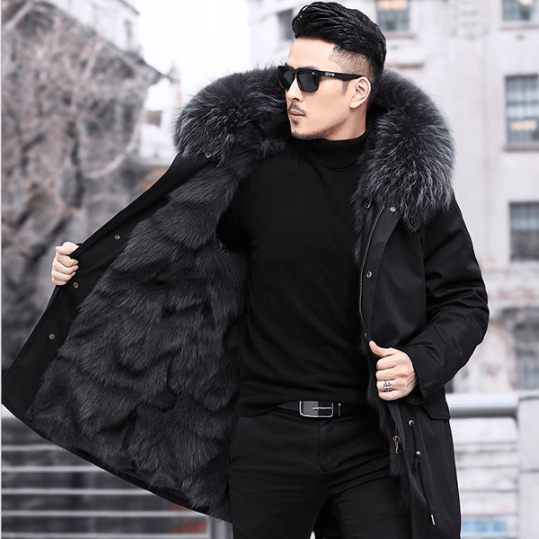 Parka de invierno térmica para hombre, calidez y protección contra el frío, con cuello de piel sintética.