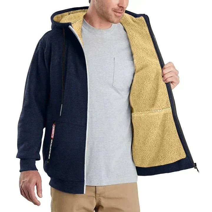 Sudadera casual de felpa unisex, con capucha y cremallera, abrigo diario cómodo.