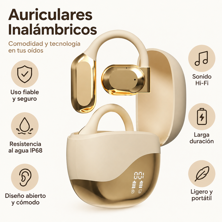 Auriculares traductores instantáneos compatibles con 144 idiomas, ideales para viajes y comunicación global.