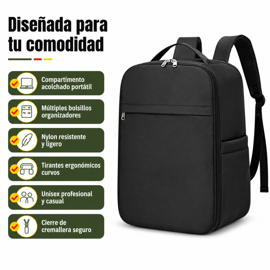 Mochila organizadora unisex para portátil de 15". Impermeable, funcional para trabajo, viajes o uso casual.