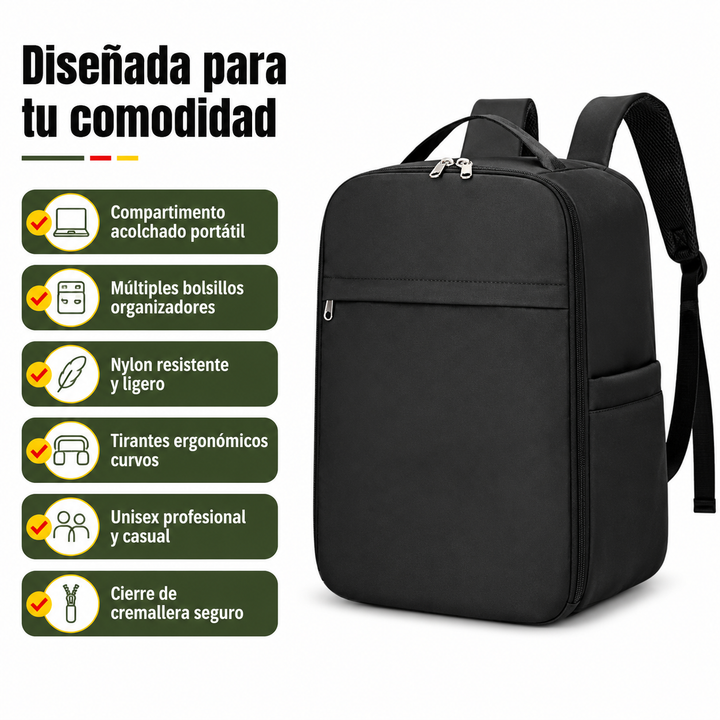 Mochila organizadora unisex para portátil de 15". Impermeable, funcional para trabajo, viajes o uso casual.