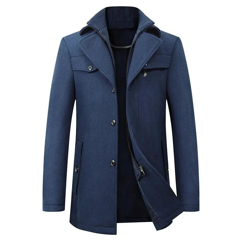 Abrigo de moda para hombre, estilo profesional. Ropa de invierno impermeable para un look elegante y cálido.