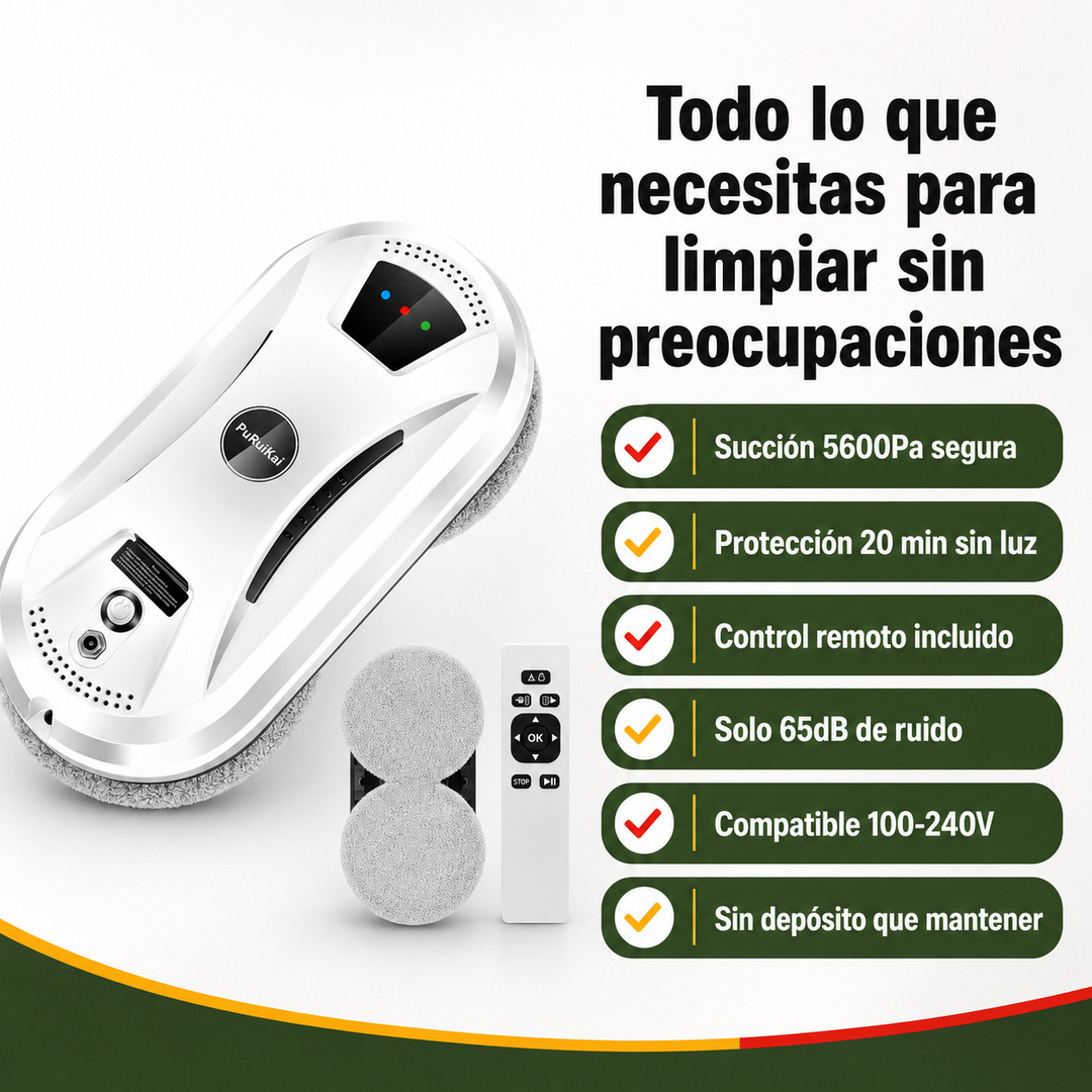 Robot limpiacristales inteligente Succes en acción sobre una ventana, ofreciendo limpieza automática para el hogar.