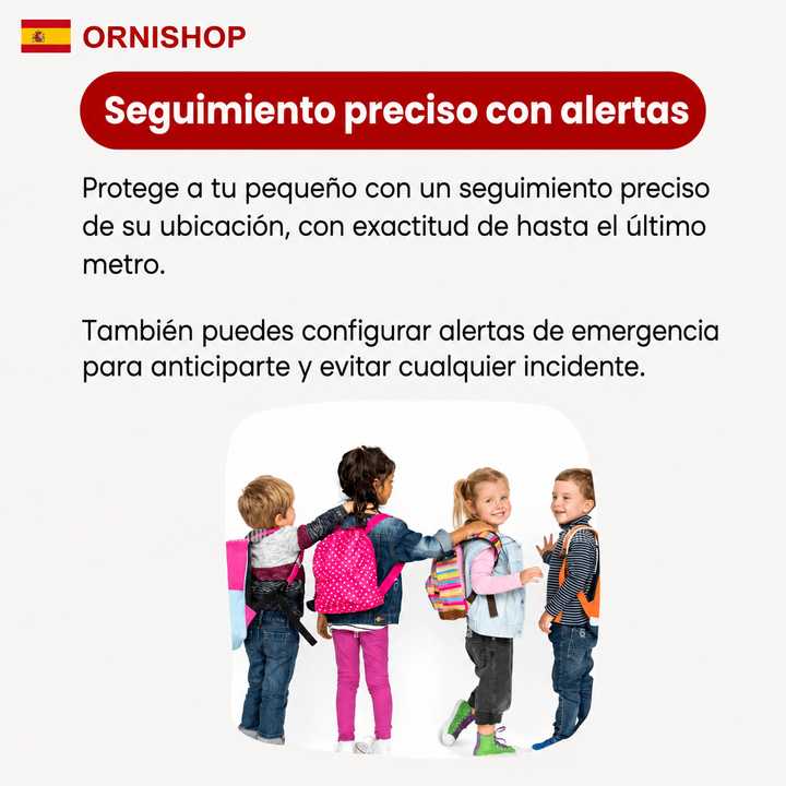 Padre viendo la ubicación del niño en la app móvil del rastreador GPS. Protección y tranquilidad.