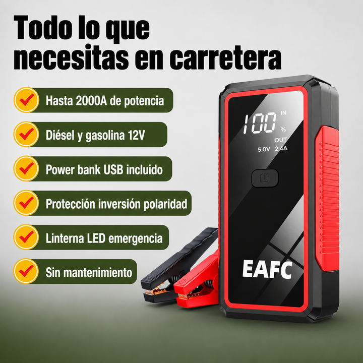 Rescata tu vehículo al instante con este arrancador de batería portátil 12V. Seguridad en carretera para coches diésel y gasolina.
