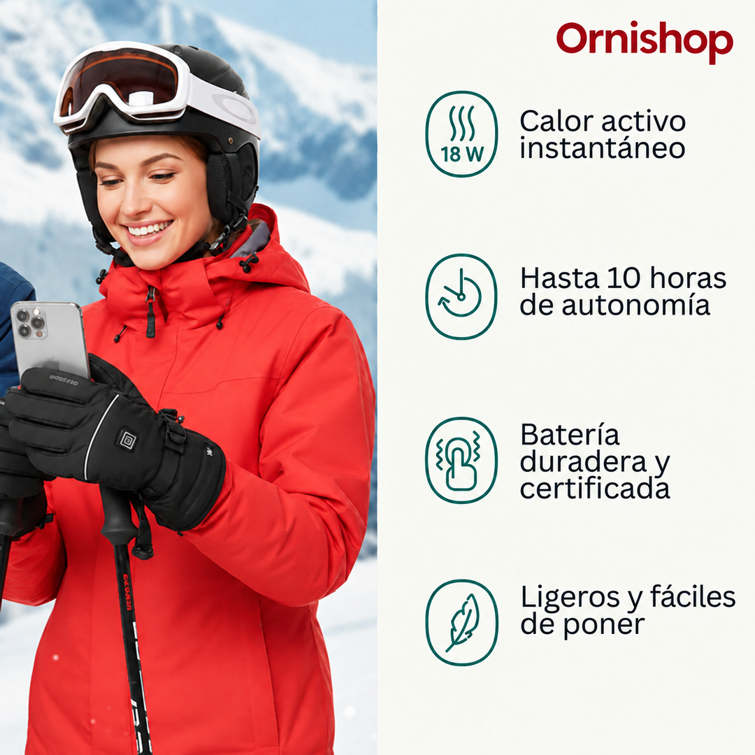Primer plano de guantes térmicos con calefacción, ofreciendo calidez superior contra el frío intenso de invierno.