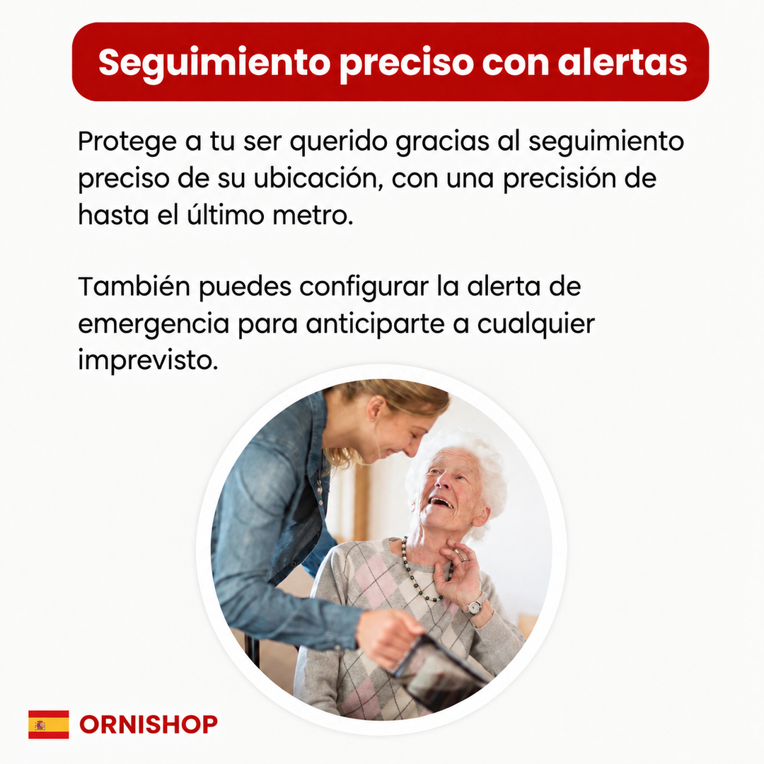 Dispositivo GPS para abuelos, brinda tranquilidad a la familia, fácil de usar.