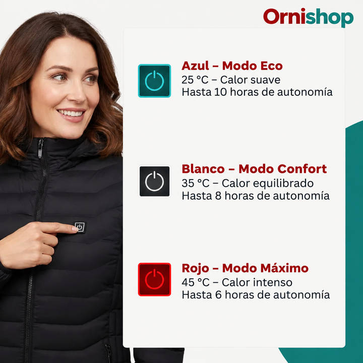 Chaqueta de mujer calefactable contra el frío extremo. Confort térmico y diseño moderno para aventuras en invierno.