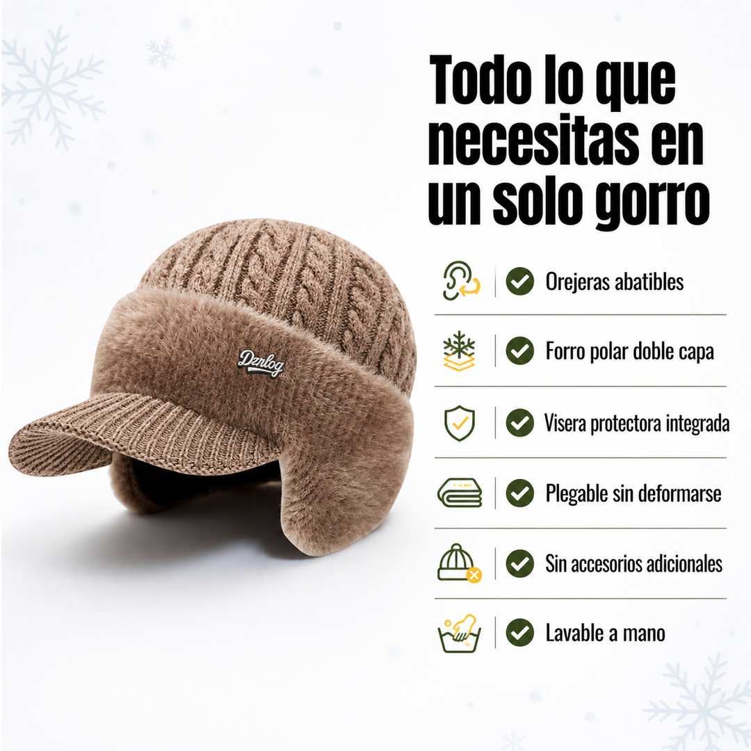 Gorro trapper de invierno con forro polar, orejeras y visera, excelente protección unisex contra la nieve.