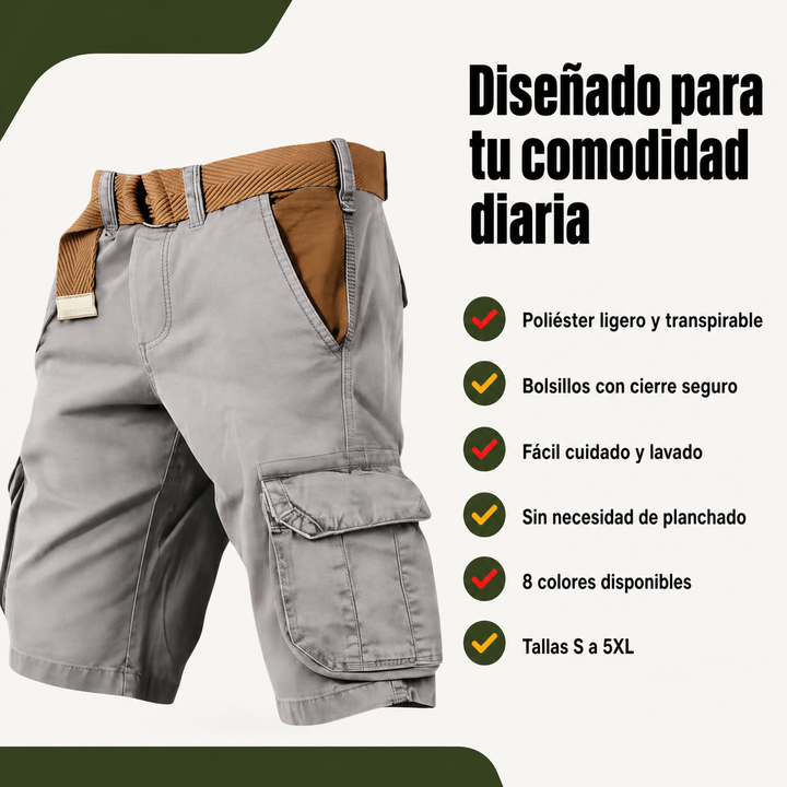 Pantalón corto cargo MAVERICK de poliéster para hombre, transpirable y ligero, máxima comodidad en verano.