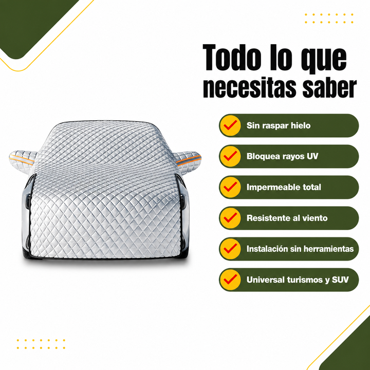 Funda de parabrisas universal de coche. Material duradero que protege del sol, escarcha y nieve. Adecuada para todo vehículo.
