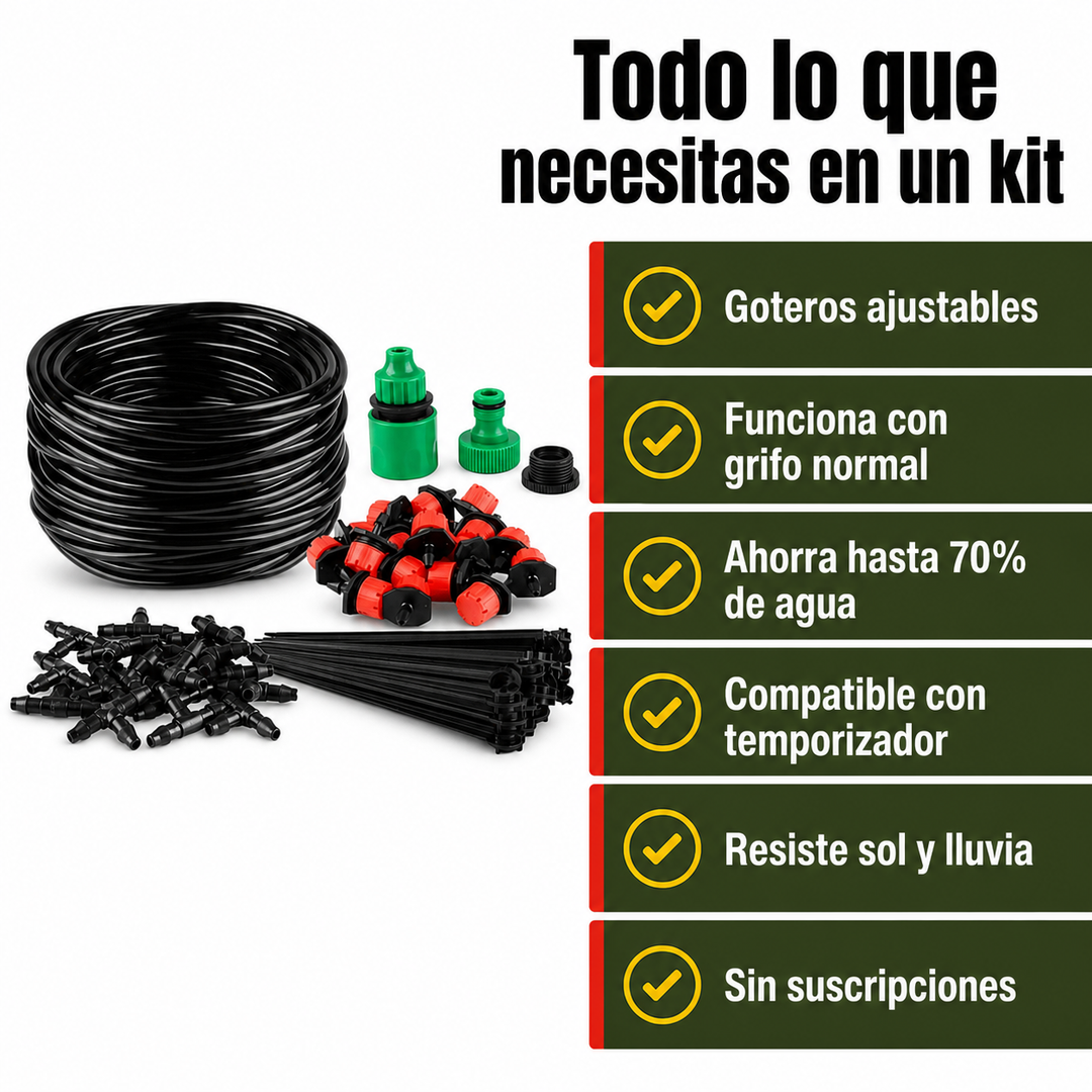 Kit de riego por goteo para macetas y plantas de terraza, con aspersores ajustables para jardines.