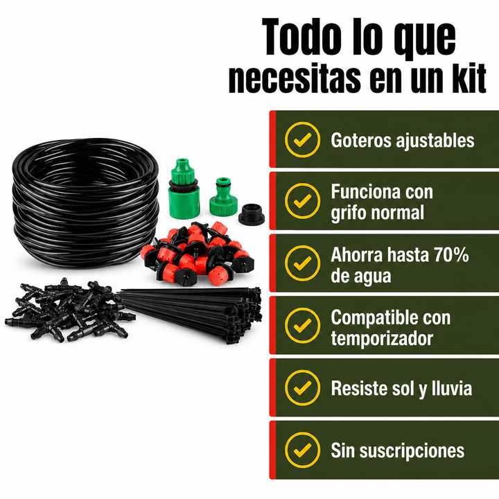 Kit de riego por goteo para macetas y plantas de terraza, con aspersores ajustables para jardines.