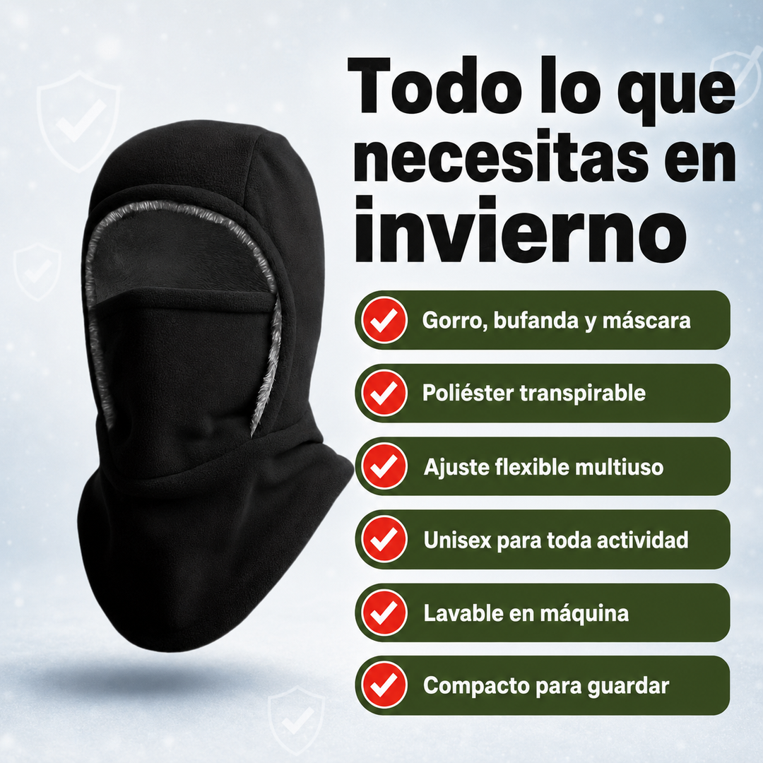 Pasamontañas versátil para invierno, ideal como gorro, bufanda y máscara para máxima protección contra el frío.