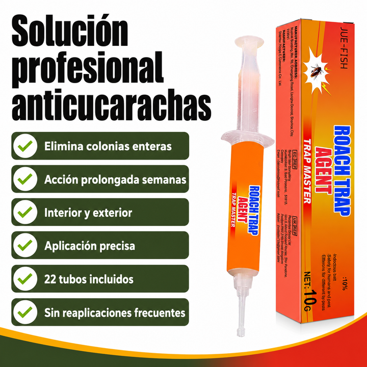 Elimina cucarachas con gel profesional en jeringa. Ideal para hogar, cocina, jardín, uso interior/exterior.