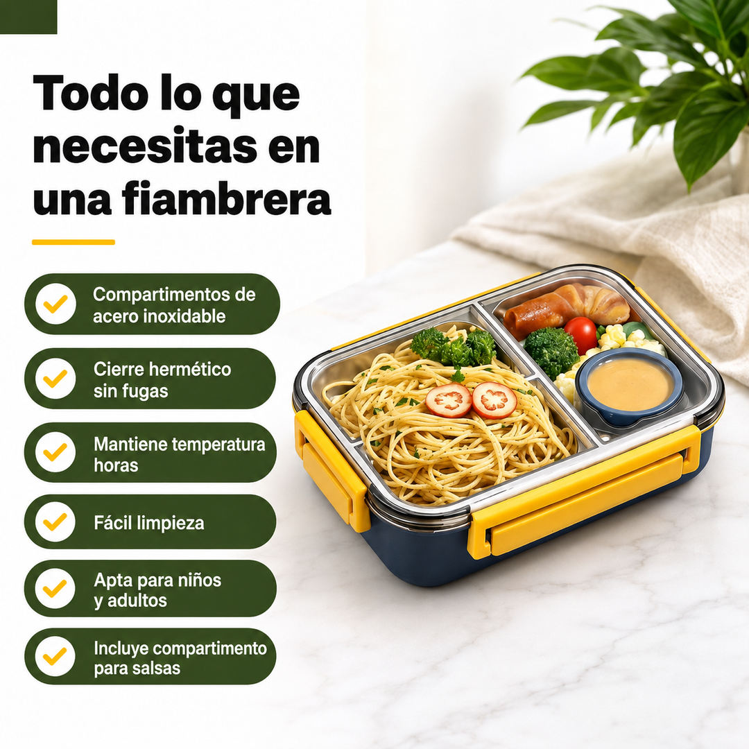 Fiambrera portátil de acero inoxidable para oficina o escuela, con diseño antiderrames.
