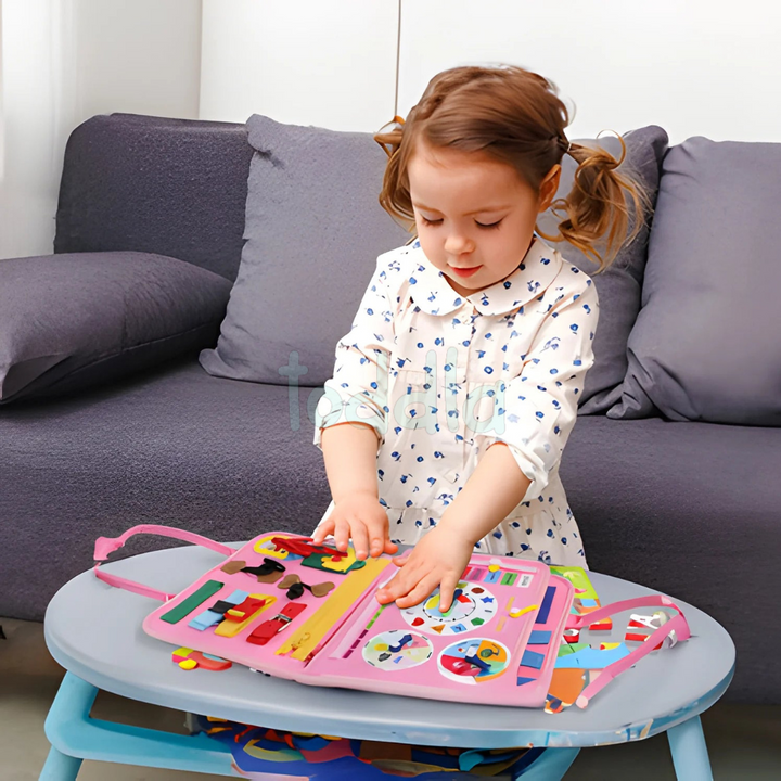 Tablero de actividades sensoriales Montessori para el aprendizaje temprano, desarrolla habilidades motoras.