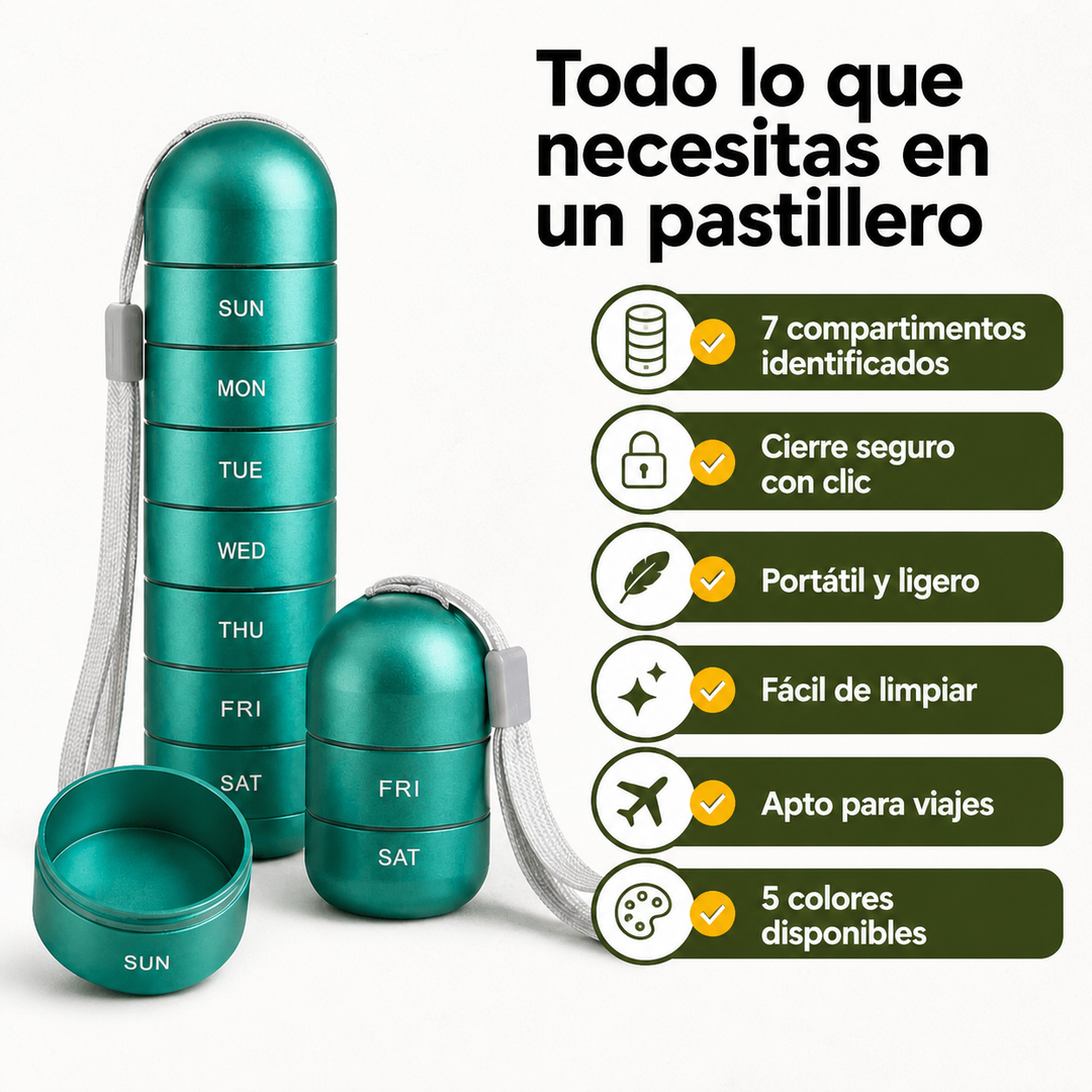 Dispensador de pastillas semanal para salud, caja organizadora diaria de medicamentos.