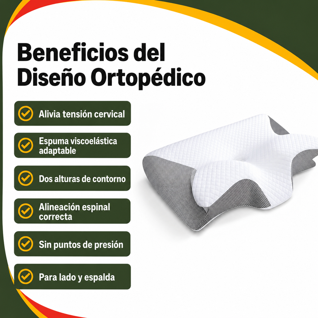 Almohada cervical ortopédica ergonómica que proporciona soporte y alivio del dolor de cuello para un sueño reparador.