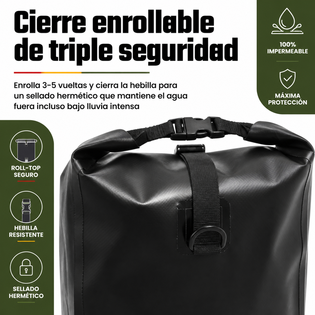 Alforja de ciclismo impermeable 10L, doble bolsa trasera de PVC negro. Accesorio esencial para ciclistas urbanos.