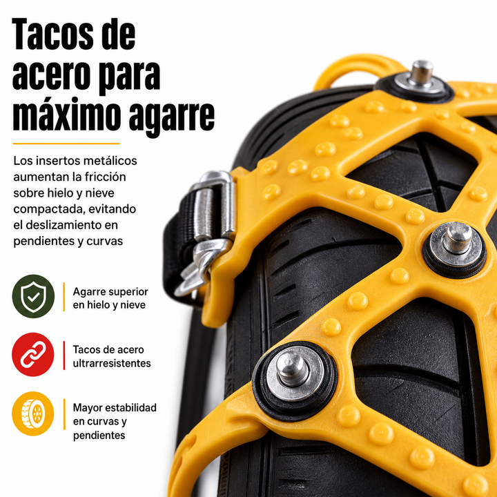 3 cadenas de nieve de TPU universales para neumáticos de coche y SUV. Ideales para emergencia en hielo y nieve.
