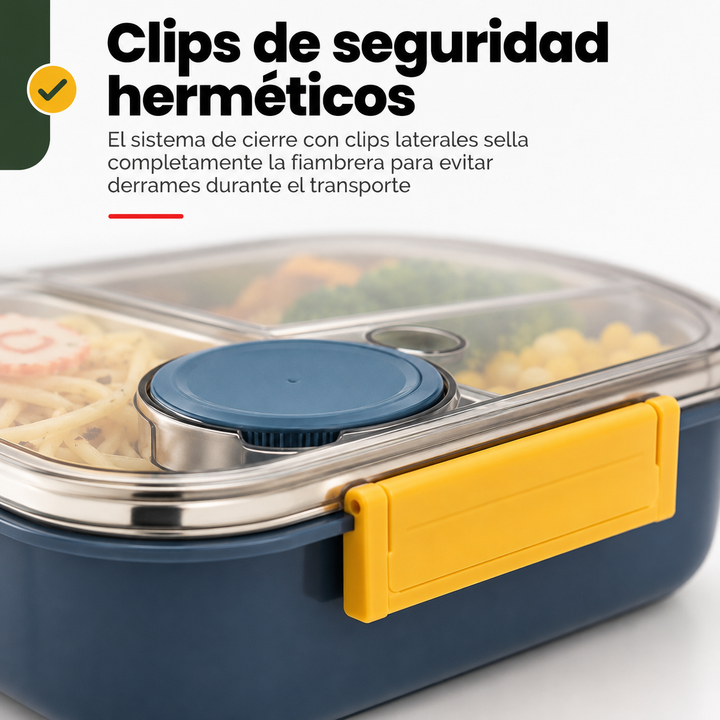 Fiambrera de acero inoxidable térmica y antiderrames, perfecta para llevar tu comida.