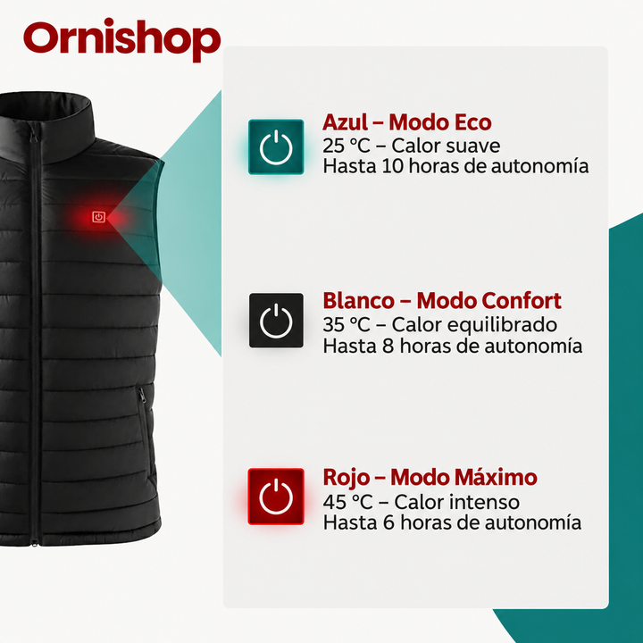 Chaleco calefactable plegado, diseño moderno y ligero para hombre. Ropa térmica portátil para combatir el frío invernal.