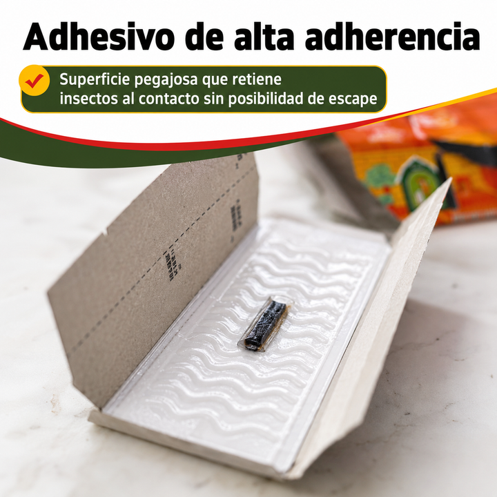 Paquete de 10 trampas adhesivas con cebo para cucarachas. Solución segura y eficaz para el control de plagas en casa.