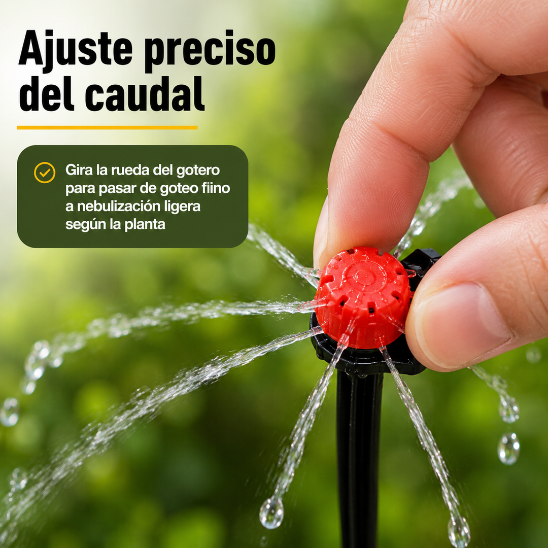 Riego automático por goteo y microaspersión para huertos y jardines. Fácil instalación y ahorro de agua.
