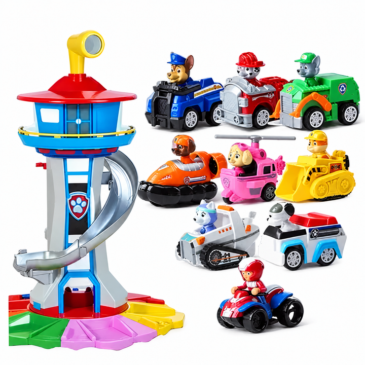 Figuras y vehículos coloridos de la Patrulla Canina. Set completo para niños que aman las aventuras de Paw Patrol.