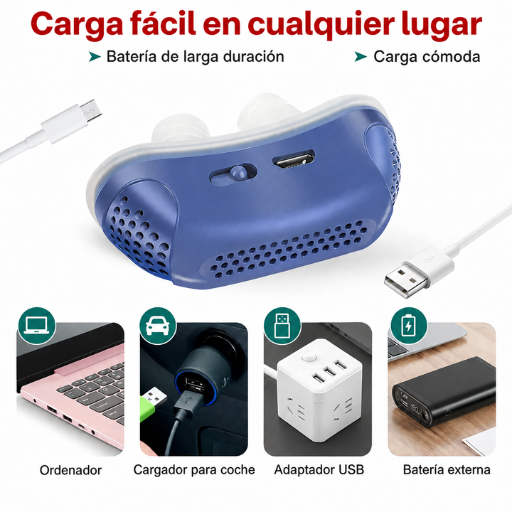 Micro CPAP nasal compacto y ligero, diseñado para detener ronquidos. Favorece una respiración suave.