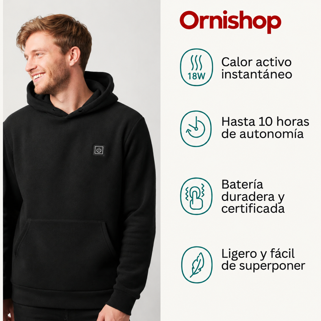 Diseño moderno de sudadera calefactable para hombre, de tejido suave que brinda calidez y confort térmico.