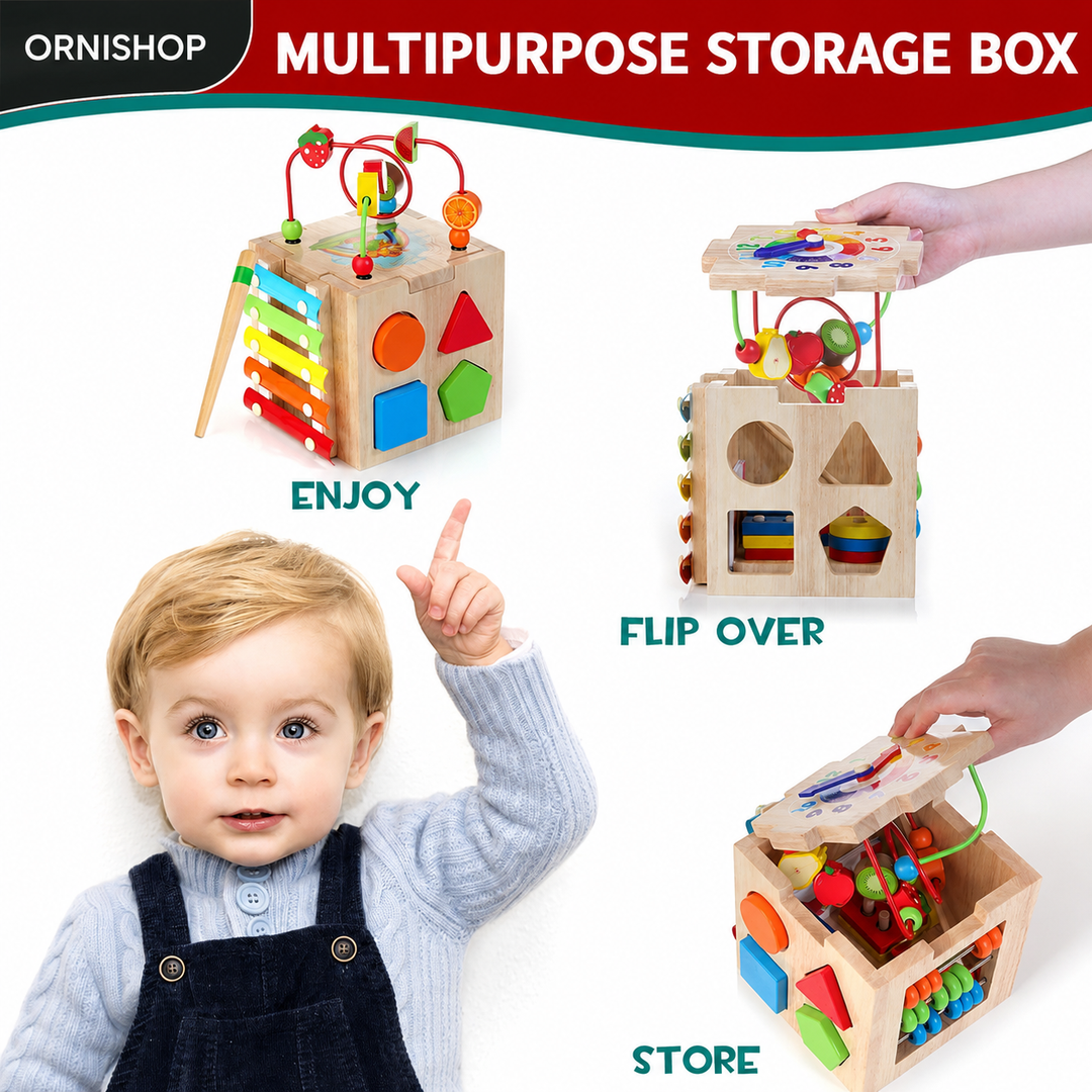 Regalo ideal: cubo educativo Montessori de madera 8 en 1. Juguete didáctico para desarrollo infantil.