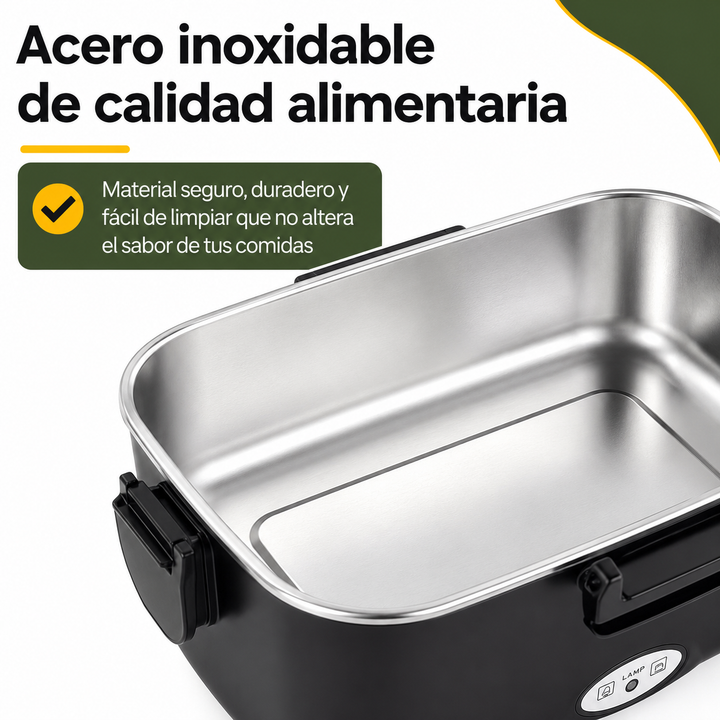 Tupper eléctrico portátil de acero inoxidable para llevar. Disfruta comidas calientes en el trabajo, coche o de viaje.