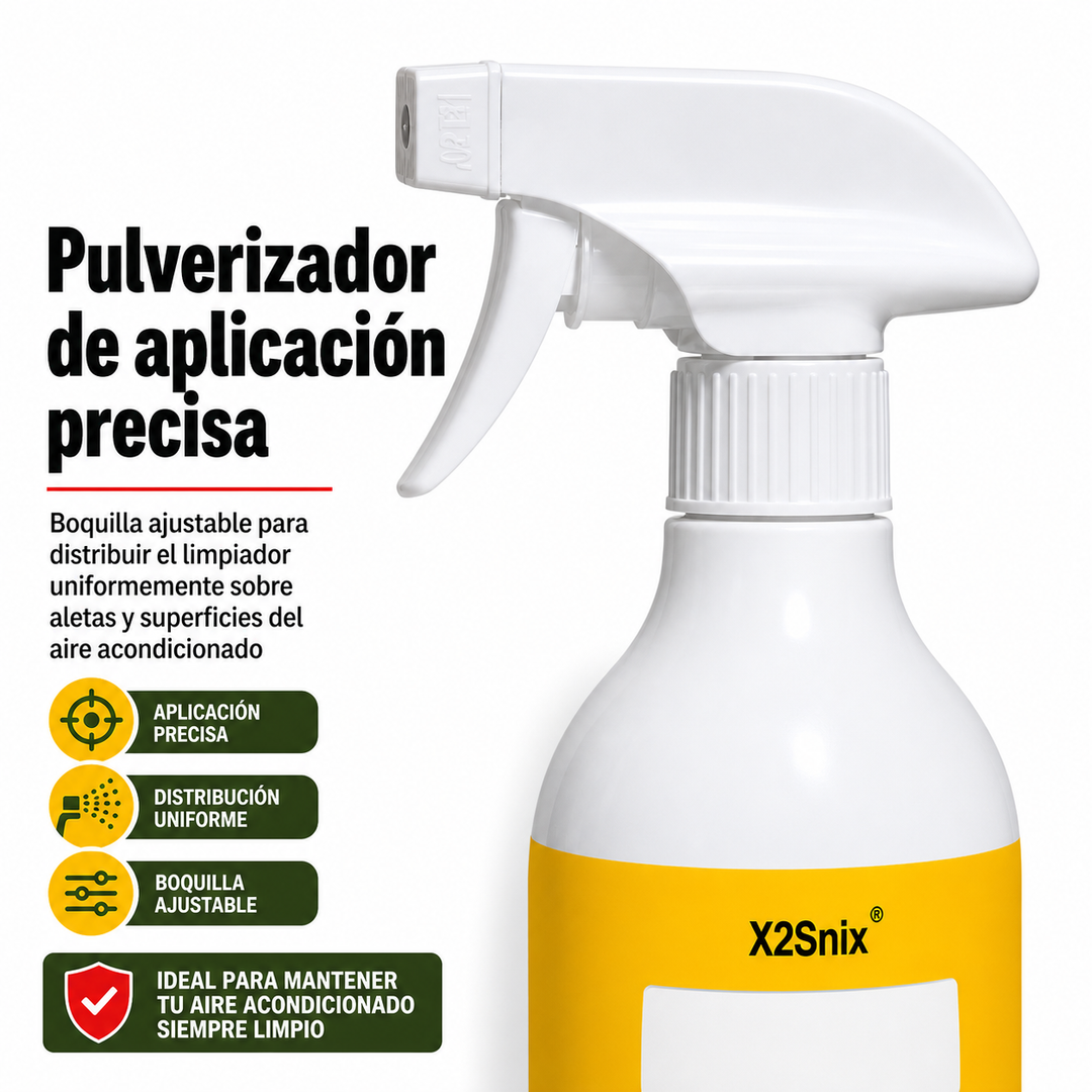 Solución limpiadora desodorizante para A/C de hogar. Purifica el aire, sin necesidad de desmontar.