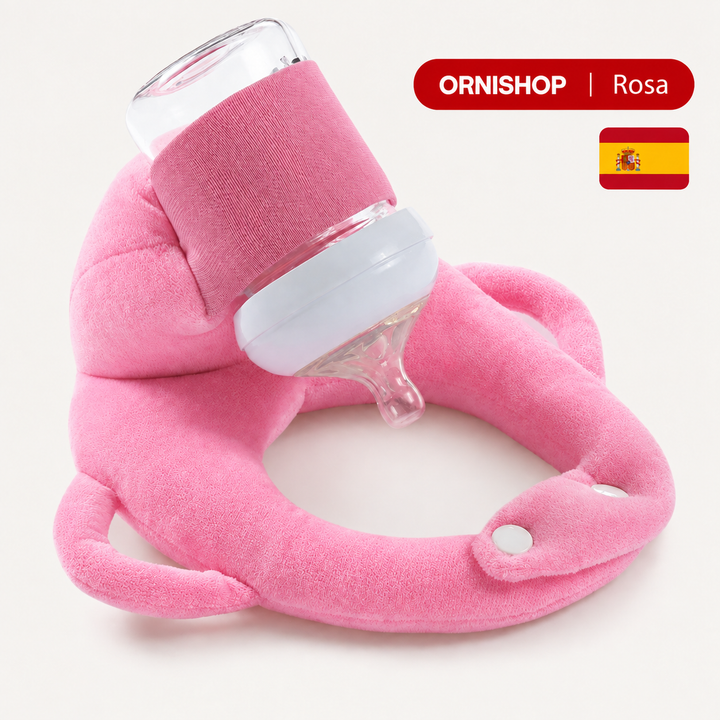 Almohada ergonómica portabiberón, ideal para alimentación manos libres. Proporciona confort y seguridad al bebé.