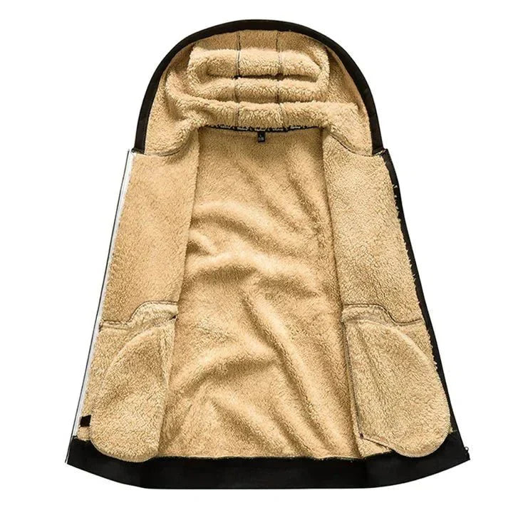 Chaqueta con capucha de felpa, cremallera completa, unisex, ideal para el frío casual.