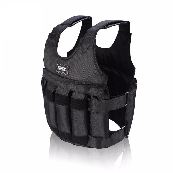 Detalle de chaleco de lastre ajustable 50 kg, perfecto para ejercicios de fitness y mejora de la fuerza.
